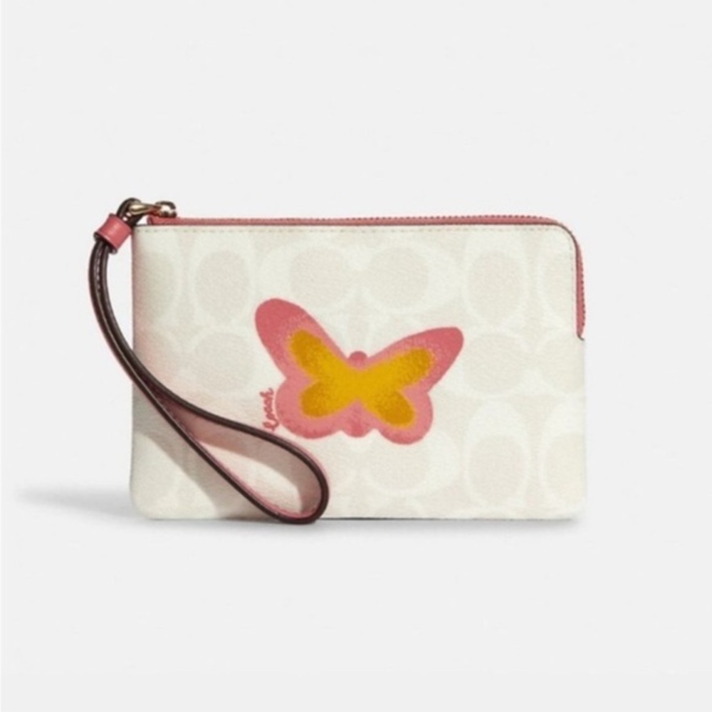 Coach Corner Zip Wristlet Wallet with Butterfly Accent